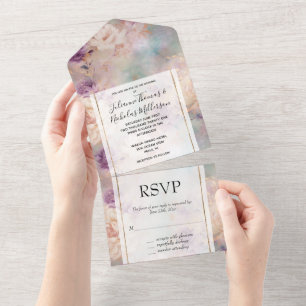 Romantic Purple Turquoise Blush Floral All In One Invitation