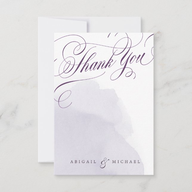 Romantic purple wedding calligraphy thank you card (Front)