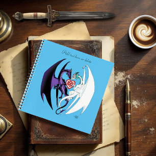 Romantic Purple White Fantasy Dragons Love Blue Notebook