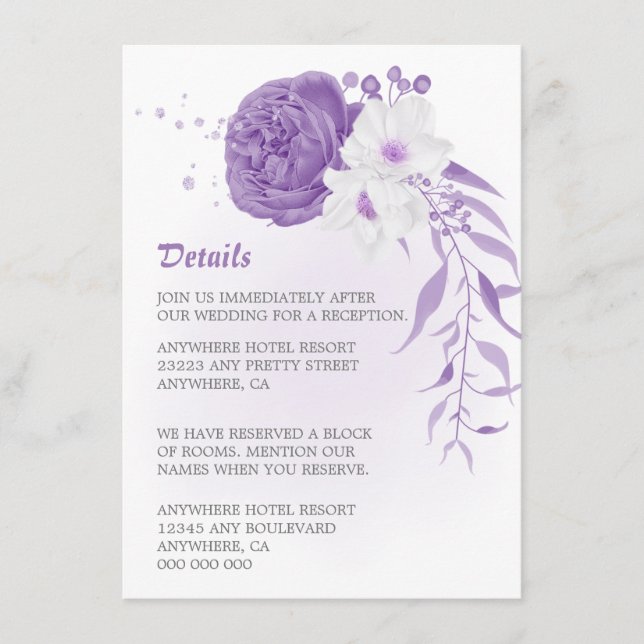 romantic purple & white floral enclosure card (Front)