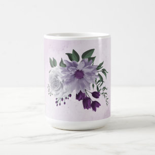 Romantic purple white flowers greenery coffee mug