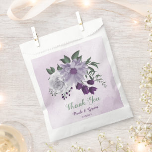 Romantic purple white flowers greenery wedding favour bag