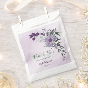Romantic purple white flowers greenery wedding favour bag