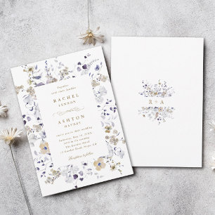 Romantic Purple White Gold Floral Wedding  Invitation