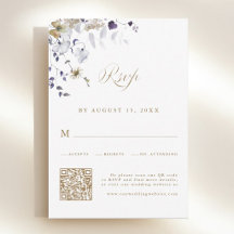 Romantic Purple White Gold Floral Wedding QR Code