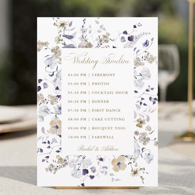 Romantic Purple White Gold Floral Wedding Timeline Program (Creator Uploaded)