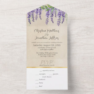Romantic Purple Wisteria on Rustic Parchment All In One Invitation