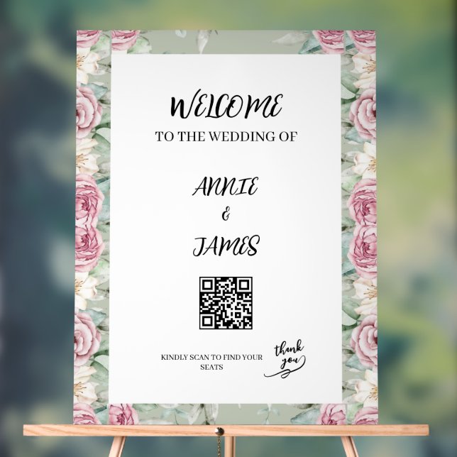 Romantic QR code Wedding seating welcome sign (Neutral)