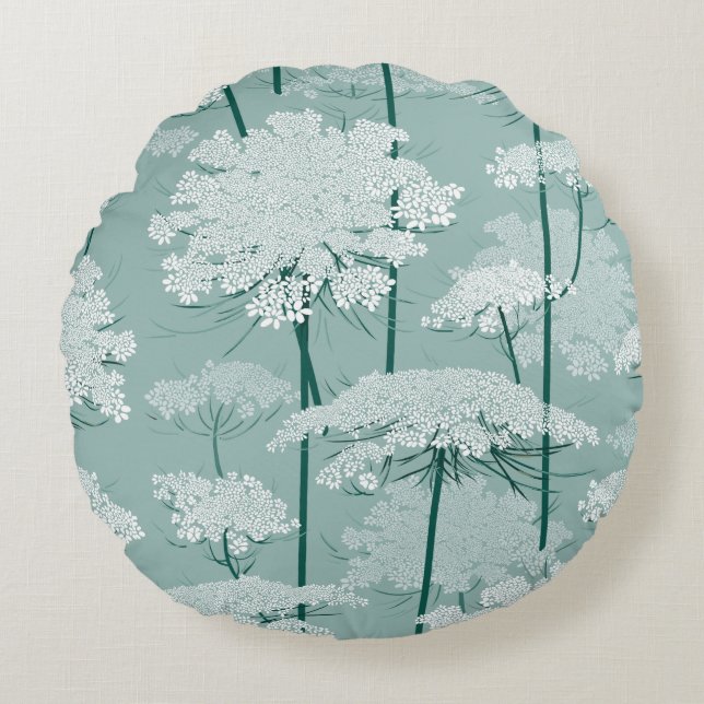 Romantic Queen Annes Lace | Mint Round Pillow (Front)