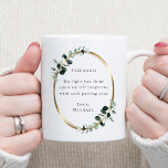 Romantic Quote Eucalyptus Gold Coffee Mug<br><div class="desc">The Light You Shine Romantic Quote Personalized Eucalyptus Gold Oval Coffee Mug... The romantic inspirational saying on our custom design coffee mug reads "The light you shine upon my life brightens with each passing year" in trendy serif typography. Bordering this text are watercolor eucalyptus branches in shades of emerald and...</div>