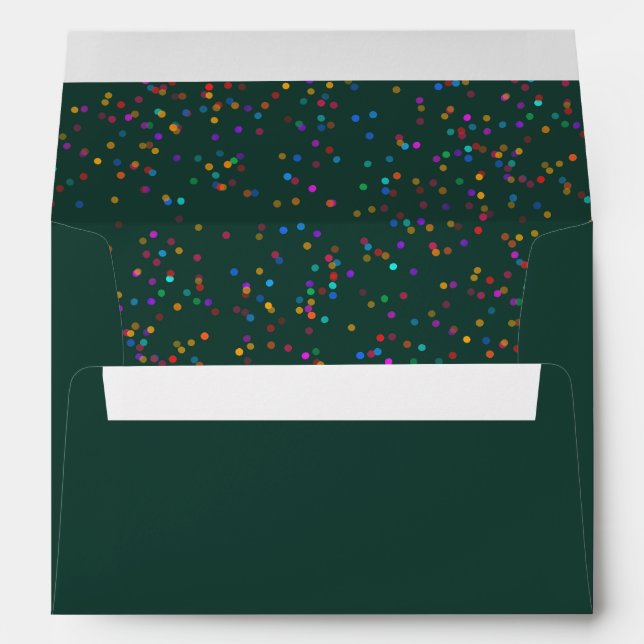 Romantic Rainbow Confetti Emerald Return Address Envelope (Back (Bottom))