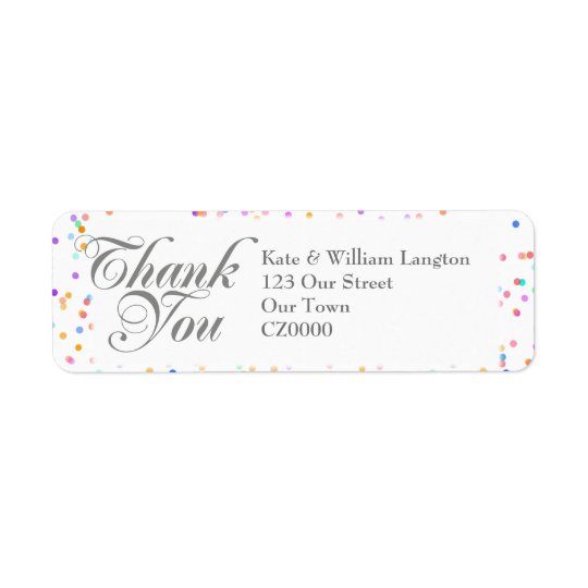 Romantic Rainbow Confetti Wedding Thank You Return Address Label