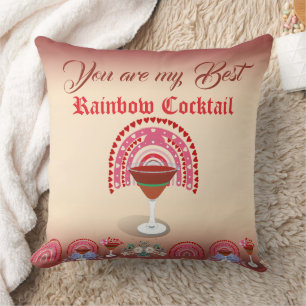 Romantic Rainbow Paradise Cocktail Valentine Heart Throw Pillow