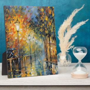 Romantic Rainy Evening Street Scene Impressionist  Plaque