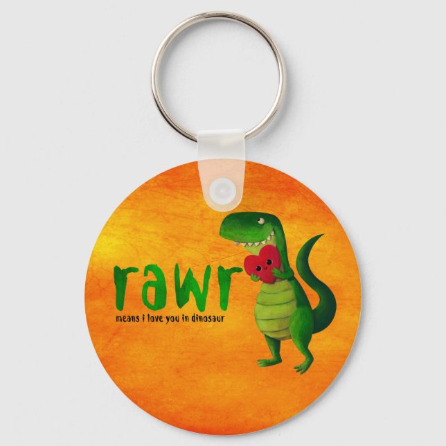 Romantic RAWR T-rex Dinosaur Keychain (Front)