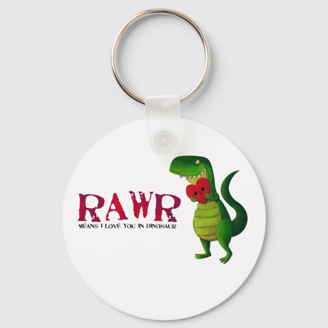 Romantic RAWR T-rex Dinosaur Keychain (Front)