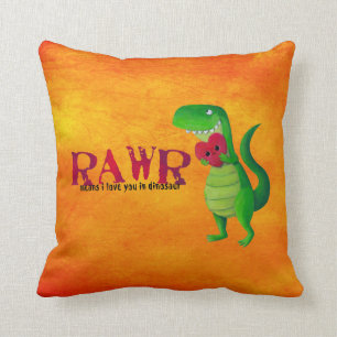 Romantic RAWR T-rex Dinosaur Throw Pillow
