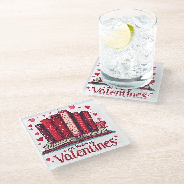 Romantic Reading Vibes Cozy Valentine Gift Glass Coaster (Angled)