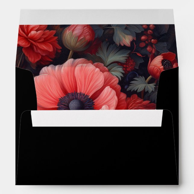 Romantic Red and Black Floral Wedding  Envelope (Back (Bottom))