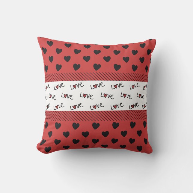Romantic Red and Black Heart Pattern  Throw Pillow (Front)