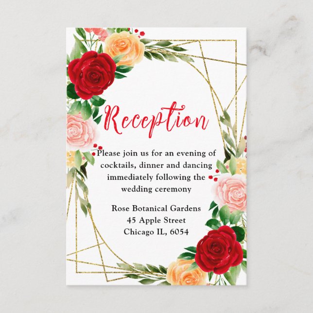 Romantic Red and Orange Roses Enclosure Card (Front)