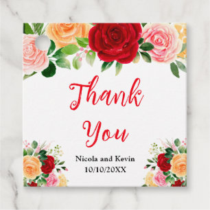 Romantic Red and Orange Roses Favour Tags