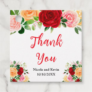 Romantic Red and Orange Roses Favour Tags