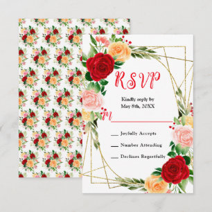 Romantic Red and Orange Roses RSVP Card
