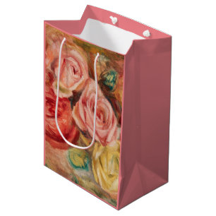 Romantic red and pink roses Pierre Auguste Renoir Medium Gift Bag
