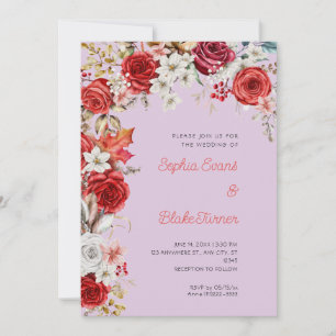 Romantic Red and White Roses Light Purple Wedding Invitation