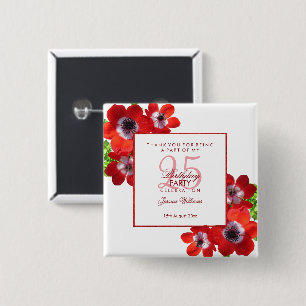 Romantic Red Anemones Floral 25th Birthday 2 Inch Square Button