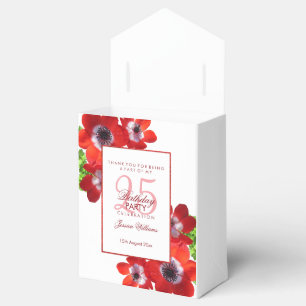 Romantic Red Anemones Floral 25th Birthday Favor Box