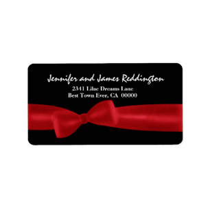 Romantic Red Bow on Black Background Label