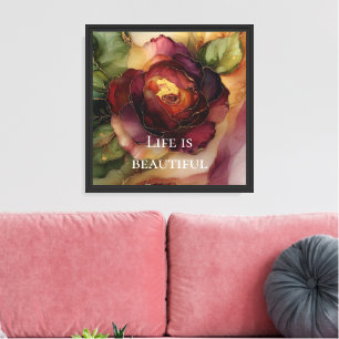 Romantic Red Burgundy Rose Gold Floral  Canvas Print