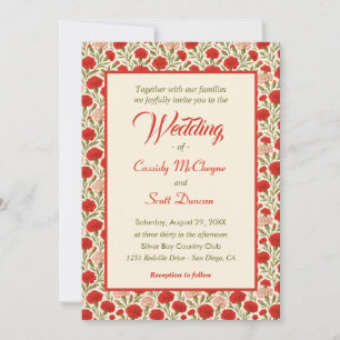Romantic Red Carnation Flowers Wedding Invitation