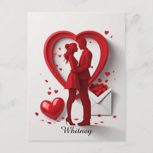 Romantic Red Couple Embracing Inside Heart Holiday Postcard