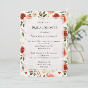 Romantic Red Cream Floral Bridal Shower Invitation