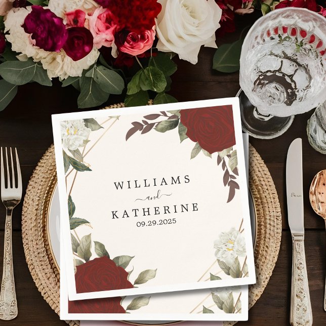 Romantic red Deep colour rose Floral Winter weddin Napkin (Creator Uploaded)