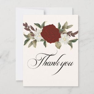 Romantic red Deep colour rose Floral Winter weddin Thank You Card