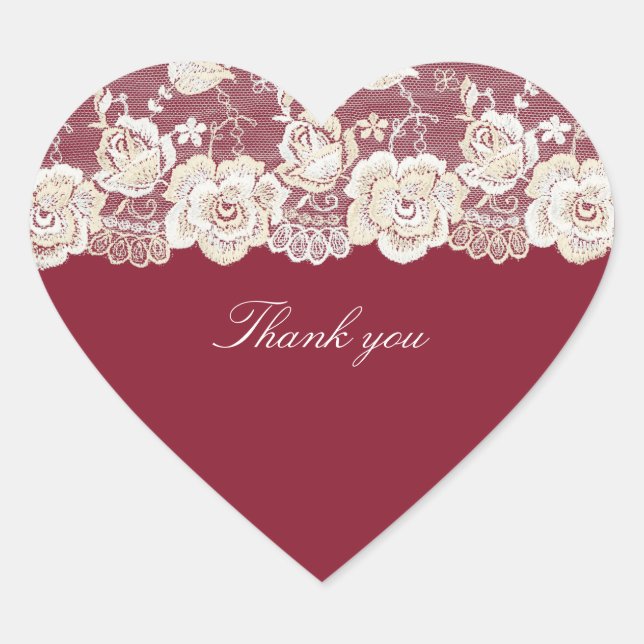 Romantic Red Floral Lace Bridal Shower Heart Sticker (Front)