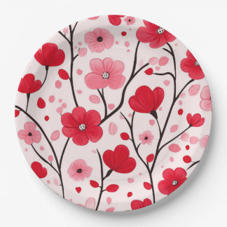 Romantic Red Floral Paper Plate