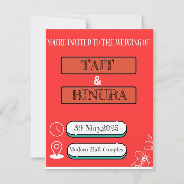 Romantic Red Floral Wedding Invitation  (Front)