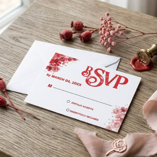 Romantic Red Floral Wedding RSVP Card