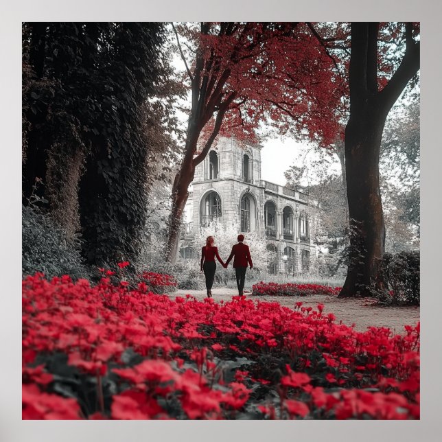 Romantic Red Flowers Couple Square Wall Poster (Front)