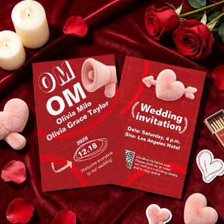 romantic red fluffy plush 3D heart wedding Invitation