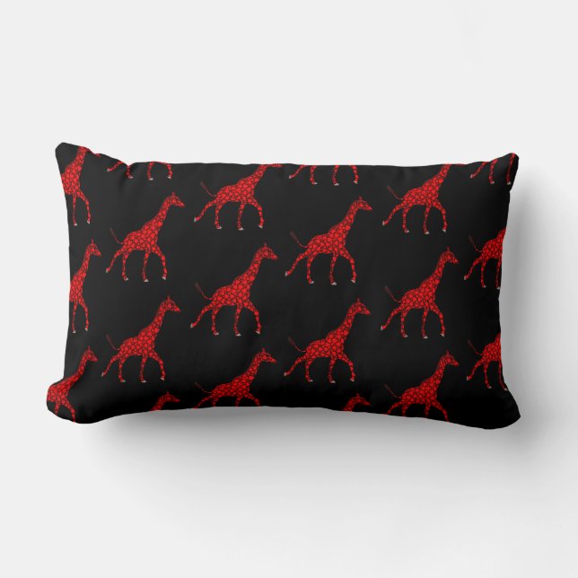 Romantic Red Giraffe Tiled Pattern Lumbar Pillow (Front)