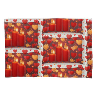 "Romantic Red & Gold Candlelight with Hearts – Sea Pillowcase