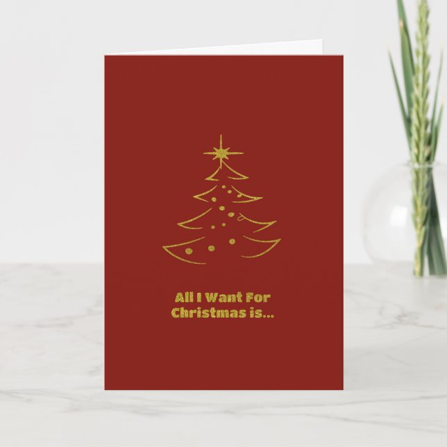 Romantic Red Gold Christmas Tree Holiday Card (Front)