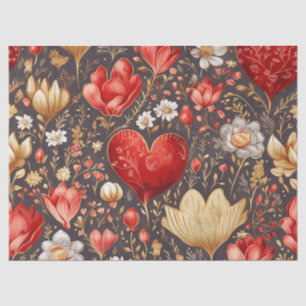 Romantic Red & Gold Floral & Hearts Decoupage  Tissue Paper