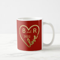 Romantic Red Gold Love Heart Initials